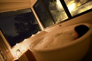 Soak away your cares in the two-person soaker bath