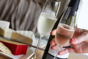 A bottle of bubbly and cheese platter ... delicious!
